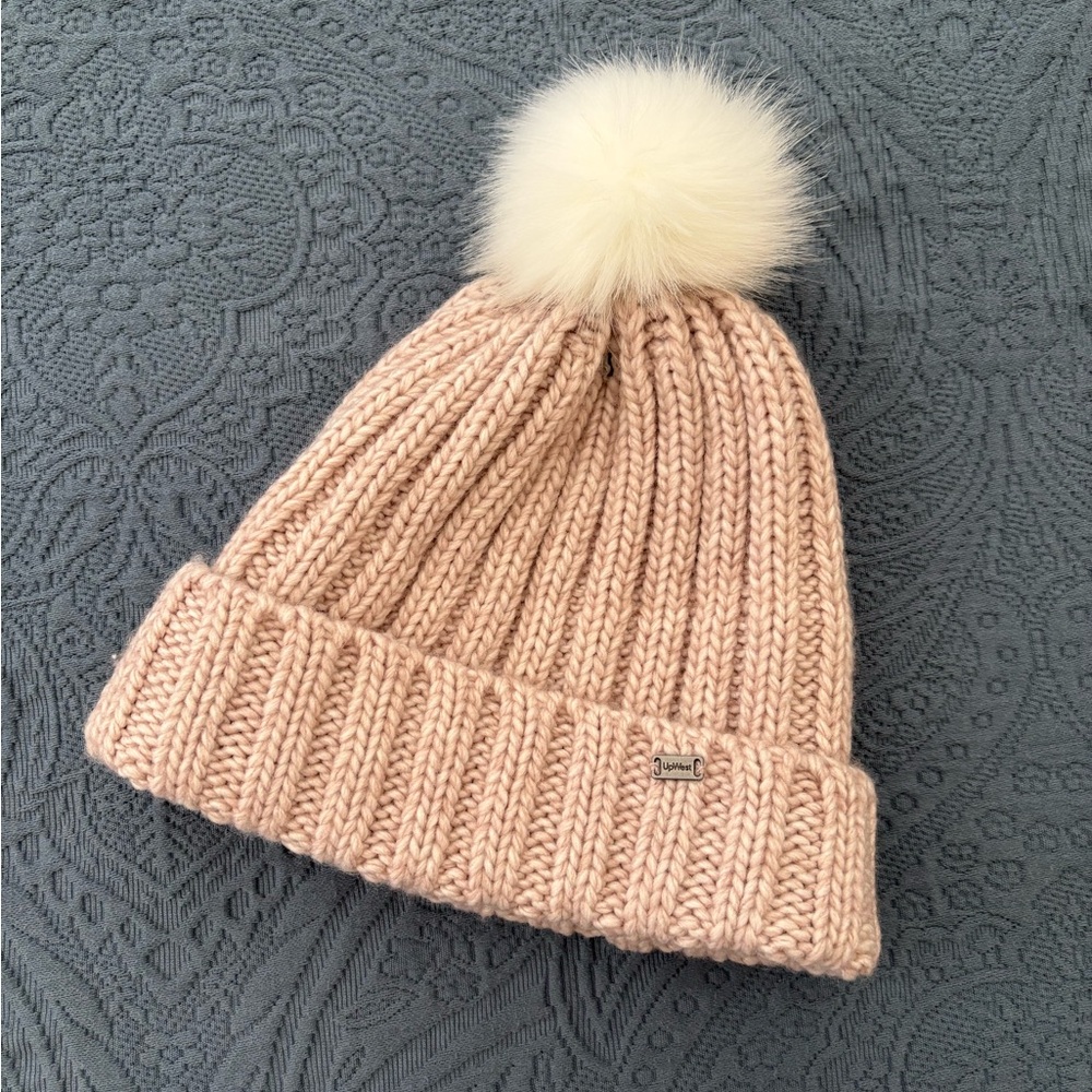 UpWest Pink and White Knit beanie